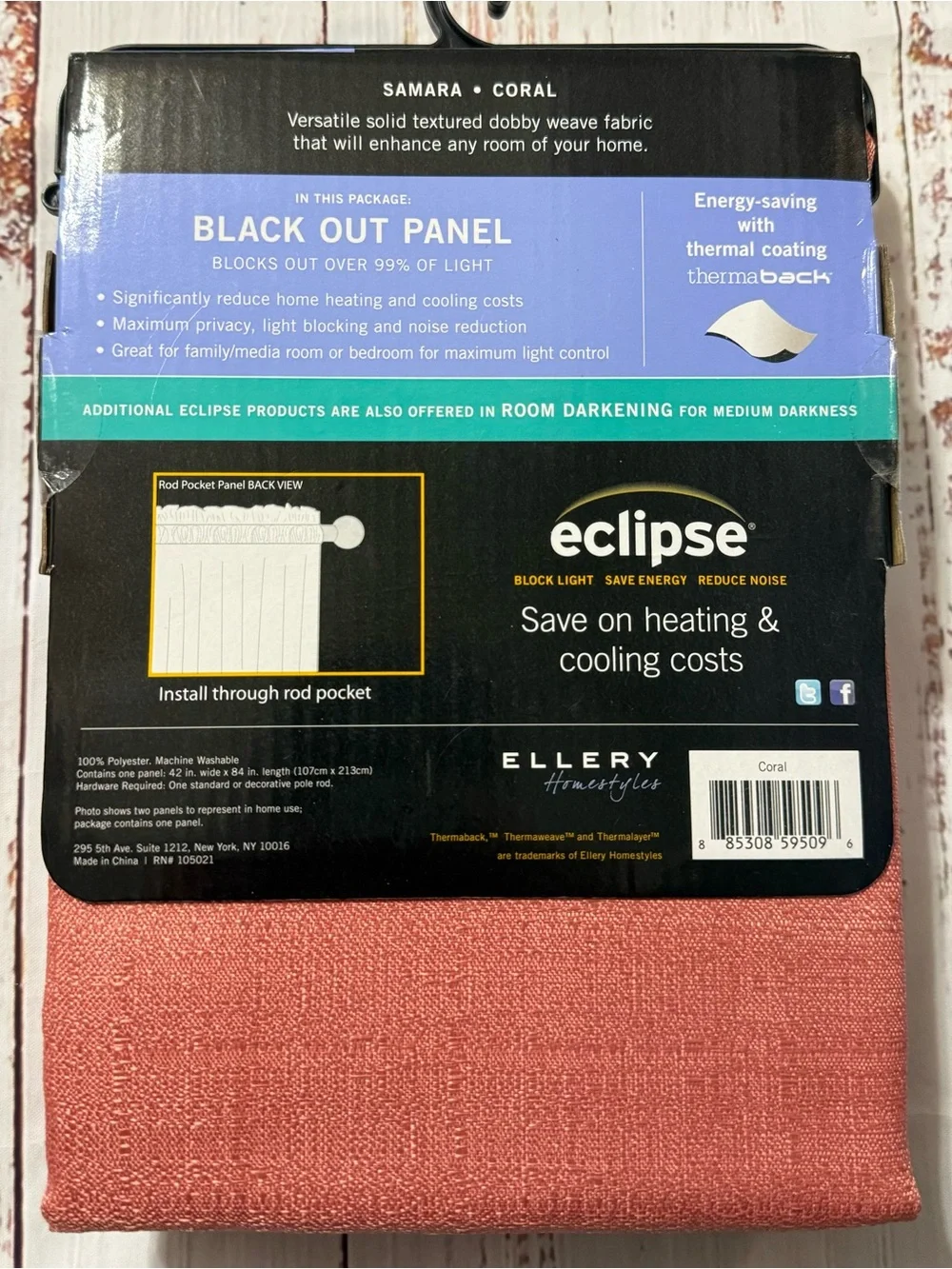 NWT Eclipse Samara Coral Blackout Curtain Panel